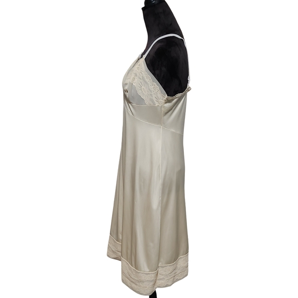 VINTAGE Satin Slip Dress Womens Small Cream Lace Coquette - Picture 5 of 11